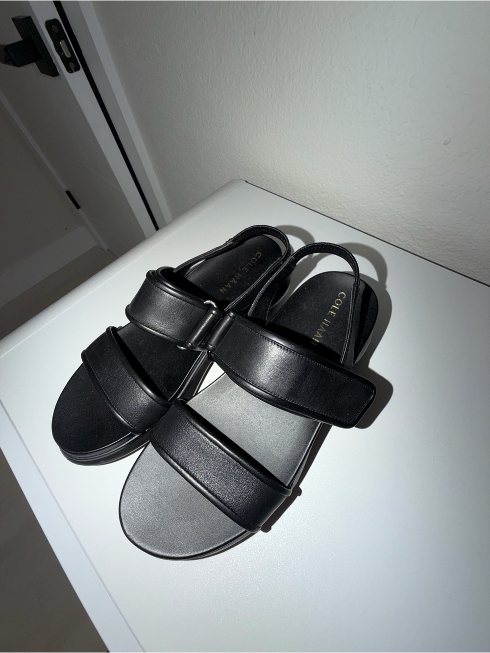 Cole Haan Black Leather Dual-Strap women sandals